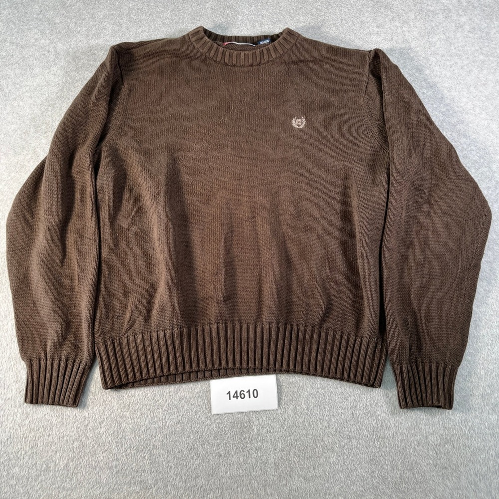 Chaps Sweater Mens XL Dark Brown Cotton Knit Crew Neck Embroidered Logo Pullover